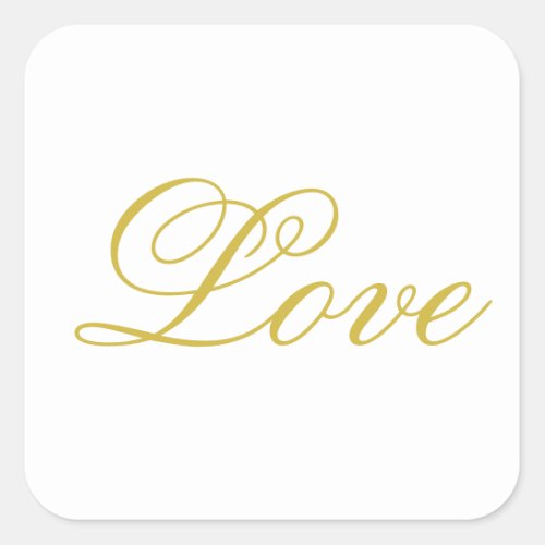 Chic Gold Script White Love Wedding Calligraphy Square Sticker