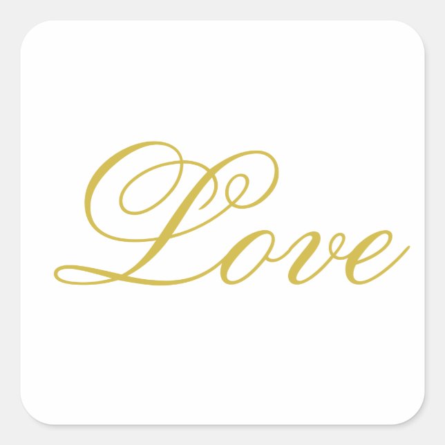 Chic Gold Script White Love Wedding Calligraphy Square Sticker (Front)