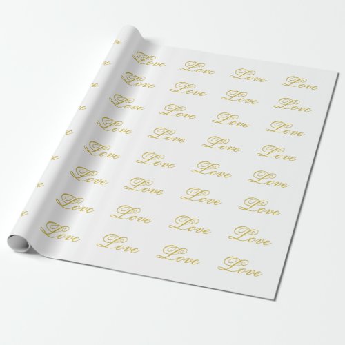 Chic Gold Script White Love Wedding Calligraphy Wrapping Paper