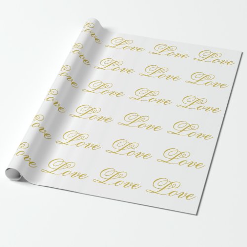 Chic Gold Script White Love Wedding Postage Wrapping Paper