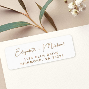 Chic Gold Script White Wedding Return Address Label