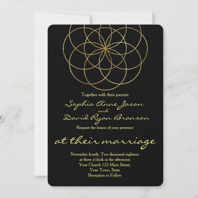 Chic Gold Seed of Life Sacred Geometry Wedding Invitation (Front)