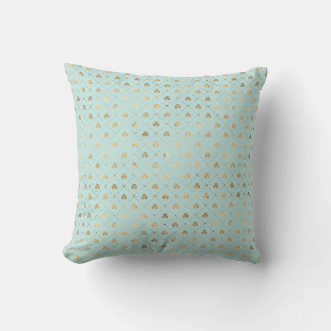 Chic Gold Shamrock Diamond Pattern Mint Throw Pillow (Front)