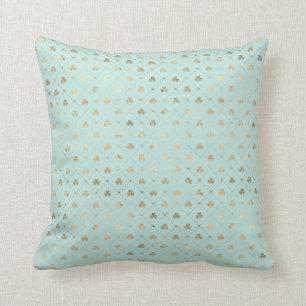 Chic Gold Shamrock Diamond Pattern Mint Throw Pillow