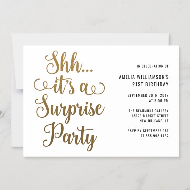 Chic Gold Shh... It's a Surprise Party Typography Magnetic Invitation (Front)
