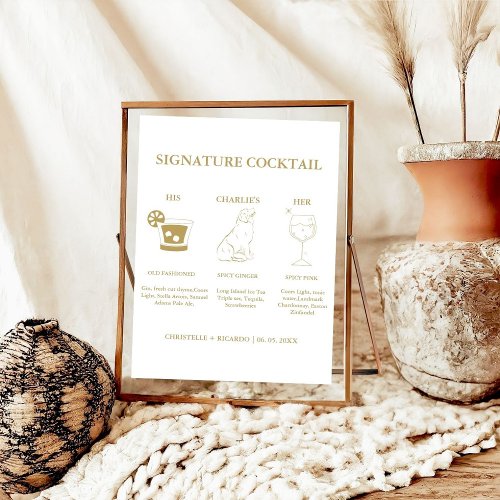 Chic Gold Signature Coctail Drink Wedding Bar Sign