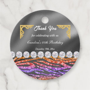 Chic Gold Silver Foil & Orange Zebra Print Favor Tags