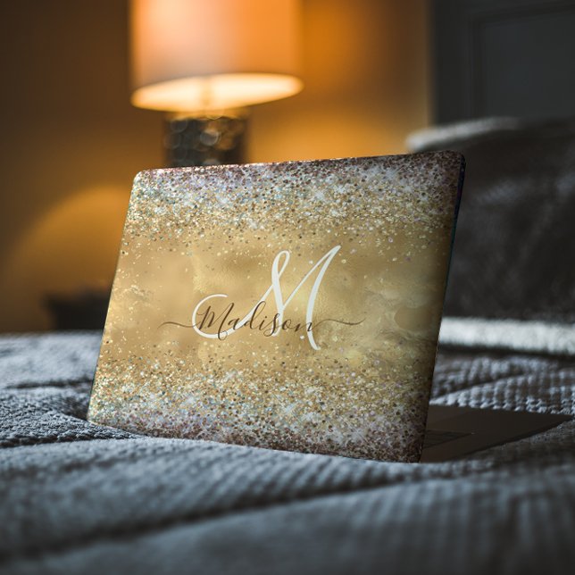 Chic Gold Silver iridescent glitter monogram HP Laptop Skin (Creator Uploaded)