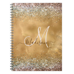 Chic Gold Silver iridescent glitter monogram Notebook