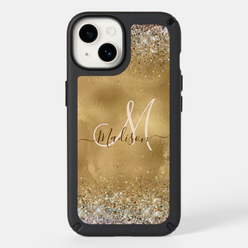 Chic Gold Silver iridescent glitter monogram Speck iPhone 14 Case