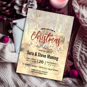 Chic gold silver rhinestone drips Christmas Invitation