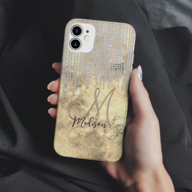 Chic gold silver rhinestone drips monogram Case-Ma Case-Mate iPhone Case (Creator Uploaded)
