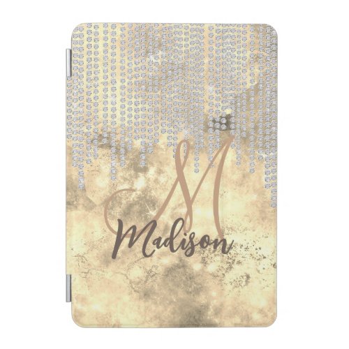 Chic gold silver rhinestone drips monogram iPad mini cover