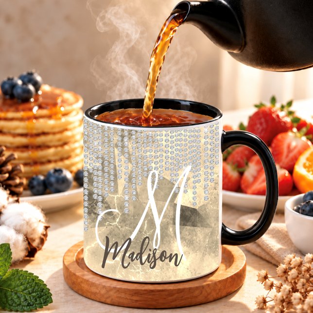 Chic gold silver rhinestone drips monogram mug (Creator Uploaded)