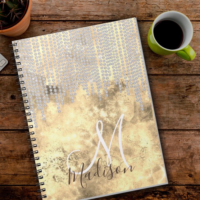 Chic gold silver rhinestone drips monogram notebook (Creator Uploaded)