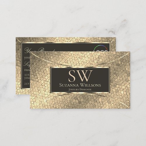 Chic Gold Snake Dark Brown with Monogram and Logo Business Card