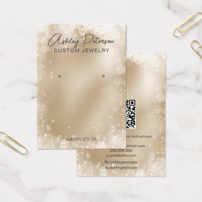 Chic gold snow festive QR code earring display (Office)