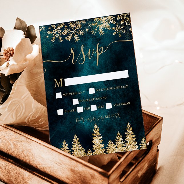 Chic gold snow pine green Christmas winter rsvp (Chic gold snow pine green Christmas winter rsvp)