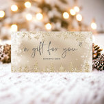 Chic gold snow pine logo gift certificate<br><div class="desc">Modern logo gift certificate with this luxury yellow gold glitter snowflakes sparkles and rose gold glitter pine tree forest on an elegant festive faux gold metallic background,  featuring a modern cool script font typography. Perfect gift for anyone! Add your logo.</div>