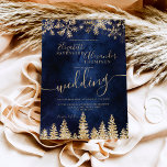Chic gold snow pine navy Christmas winter wedding Invitation<br><div class="desc">Time to celebrate your winter wonderland wedding theme with this luxury yellow gold glitter snowflakes sparkles and rose gold glitter pine tree forest on an elegant festive navy blue watercolor background,  featuring a modern cool script font typography.</div>