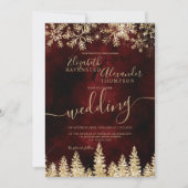 Chic gold snow pine red Christmas winter wedding Invitation (Front)