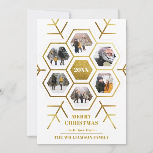 Chic Gold Snowflake Picture Frame Christmas Photo Holiday Card