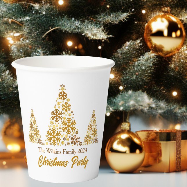 Chic Gold Snowflakes Christmas Party Personalized Paper Cups (Creator Uploaded)