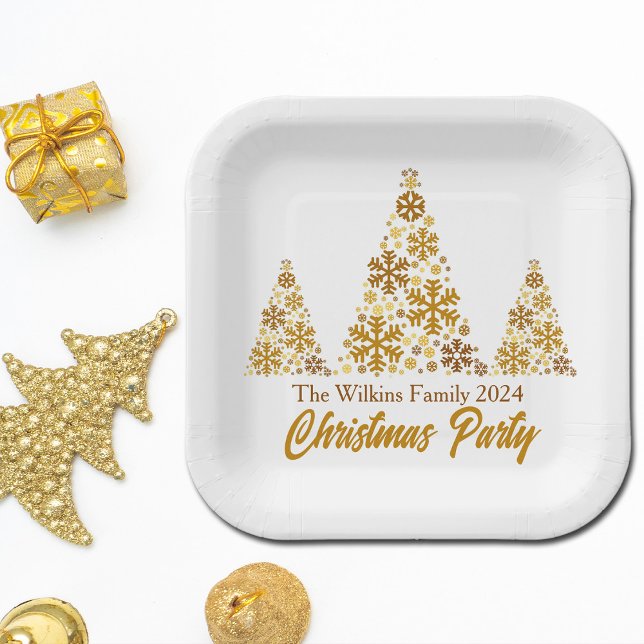 Chic Gold Snowflakes Christmas Party Personalized Paper Plates (Creator Uploaded)