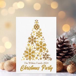 Chic Gold Snowflakes Christmas Tree Party Invitation