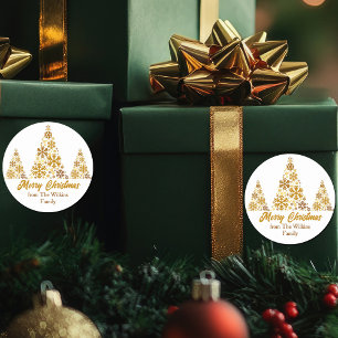 Chic Gold Snowflakes Christmas Tree Personalized Classic Round Sticker