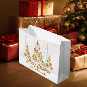 Chic Gold Snowflakes Christmas Tree Personalized Large Gift Bag