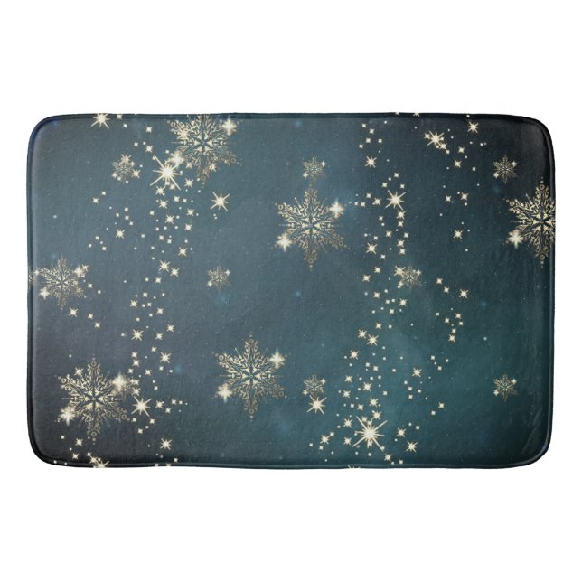 Chic Gold Snowflakes Green Bath Mat (Front)