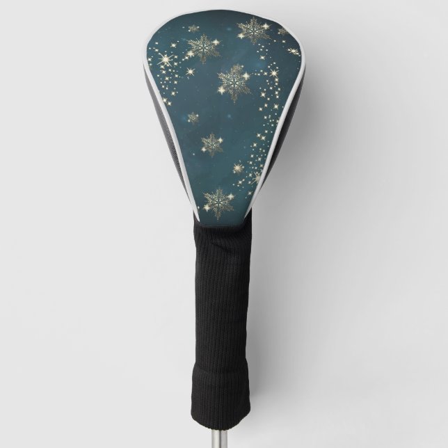 Chic Gold Snowflakes Green  Golf Head Cover (Front)
