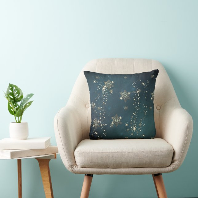 Chic Gold Snowflakes Green Throw Pillow (Chair)