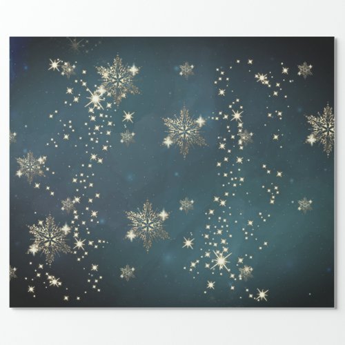 Chic Gold Snowflakes Green Wrapping Paper