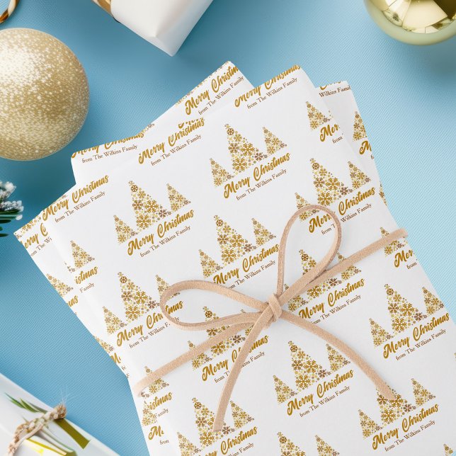 Chic Gold Snowflakes Merry Christmas Tree Custom Wrapping Paper Sheets (Creator Uploaded)