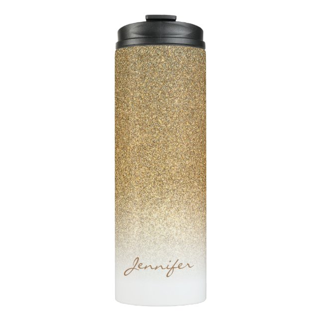 Chic gold sophisticated glitter personalized thermal tumbler (Front)
