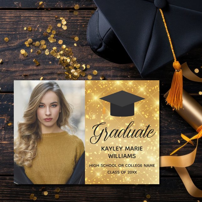 Chic Gold Sparkle Graduate Photo 2025 Graduation Announcement (Creator Uploaded)