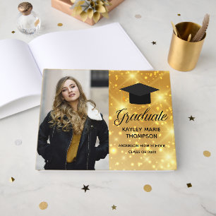 Chic Gold Sparkle Graduate Photo Graduation Guest Book