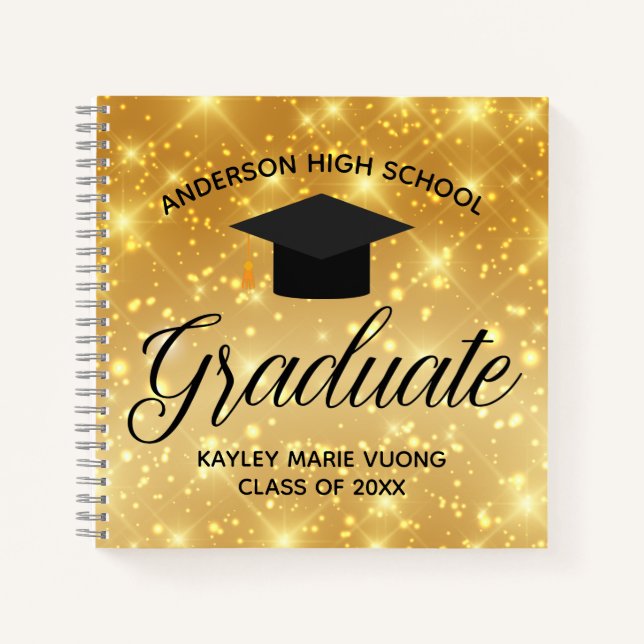 Chic Gold Sparkle Graduation Autograph Guest Notebook (Front)