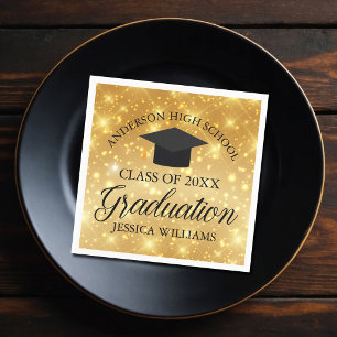 Chic Gold Sparkle Graduation Party Personalized Napkins