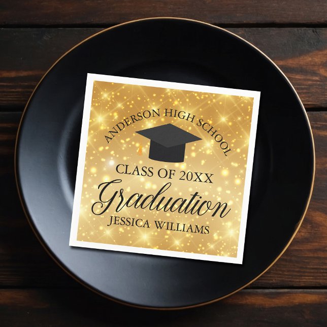 Chic Gold Sparkle Graduation Party Personalized Napkins (Creator Uploaded)