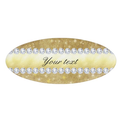 Chic Gold Sparkling Stars and Diamonds Name Tag