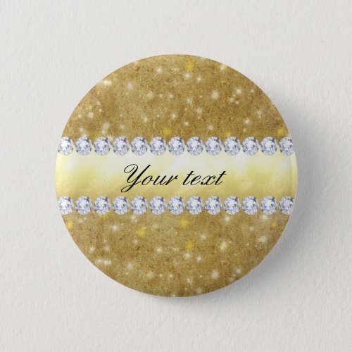 Chic Gold Sparkling Stars and Diamonds Pinback Button