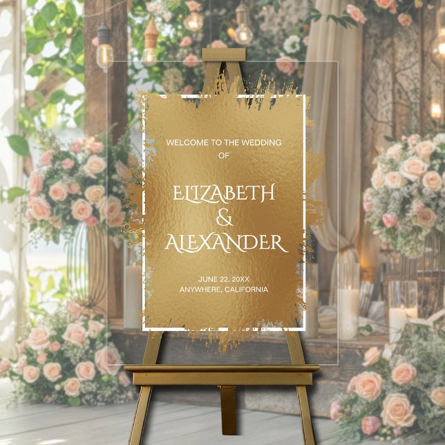 Chic Gold Splash Wedding Welcome Acrylic Sign (Chic gold splash wedding welcome acrylic sign)