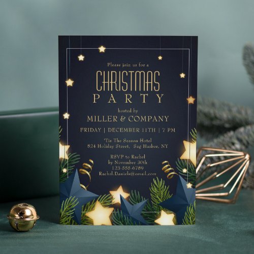 Chic Gold Star Pine Corporate Christmas Party Invitation