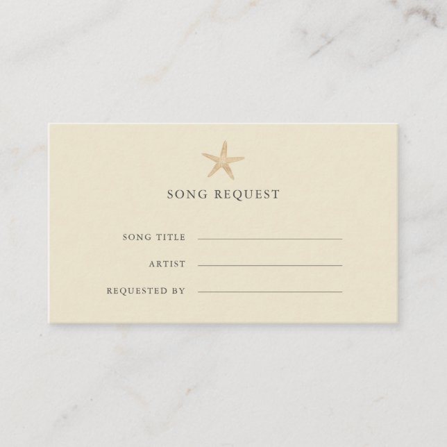 Chic Gold Starfish coastal wedding song request Enclosure Card (Front)