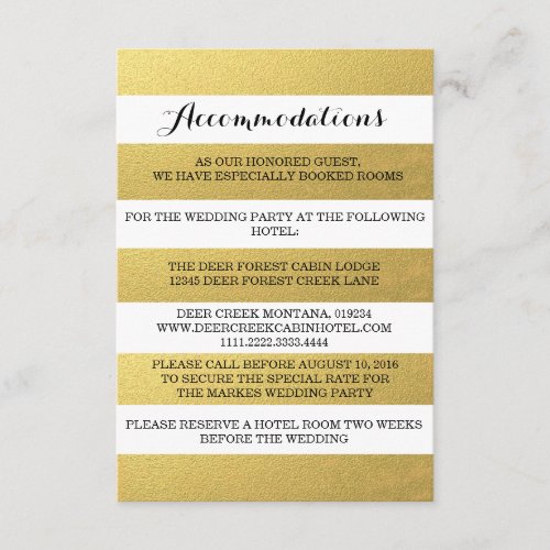 CHIC GOLD STRIPES ACCOMMODATION CARD CUSTOM ANNOUNCEMENT