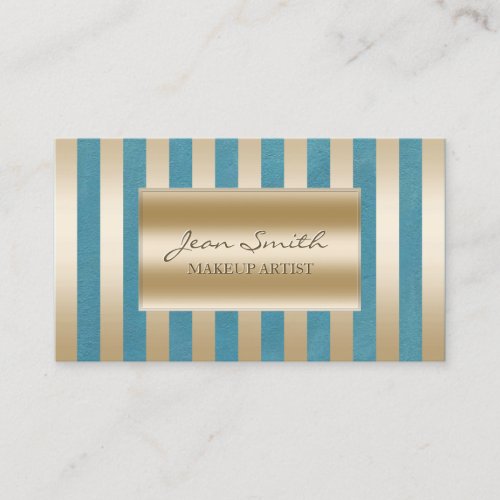 Chic Gold Stripes Teal Green Makeup Artist Business Cards