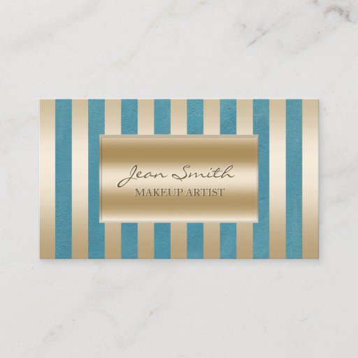 Customizable Chic Gold Stripes Teal Green Makeup Artist Business Cards
